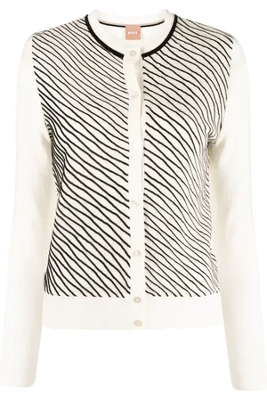 HUGO BOSS Piped-stripes crew neck cardigan
