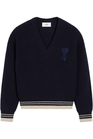 Ami Ribbed-knit V-neck jumper