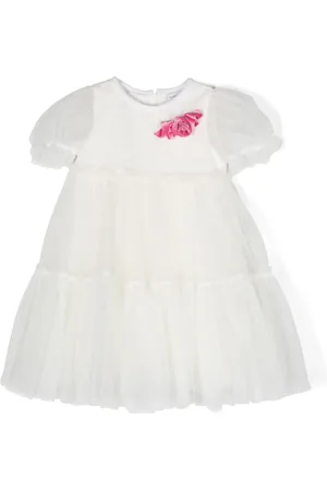 MONNALISA Rose-appliqu?? tulle dress