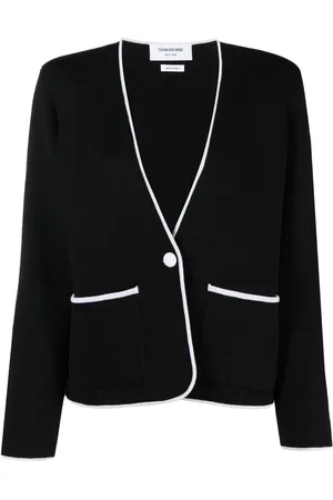 Thom Browne Contrasting-trim collarless jacket