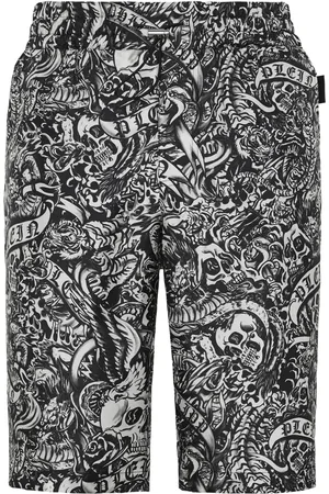 Philipp Plein Tattoo-print silk shorts