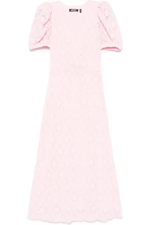 ROTATE Lace puff-sleeve midi dress
