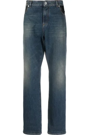 Balmain Leather-pocket straight-leg jeans