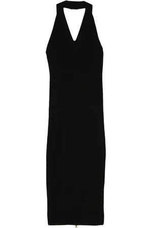 Balmain Halterneck ribbed-knit midi dress