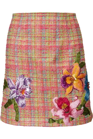 Carolina Herrera Floral-embroidered tweed miniskirt