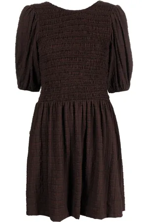 Ganni Striped smocked mini dress