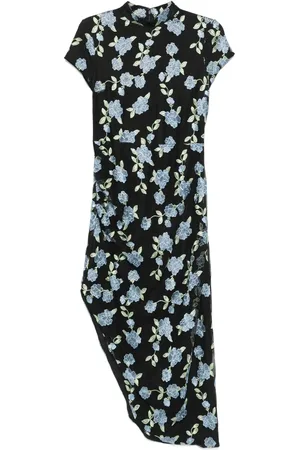 ROTATE Mesh asymmetric maxi dress