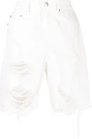 GOEN.J Distressed straight-leg denim shorts