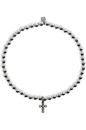Sydney Evan 14kt white gold Cross Charm beaded bracelet