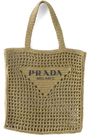 Prada Triangle-logo raffia tote bag