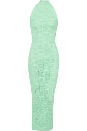 Balmain Monogram-pattern knitted midi dress
