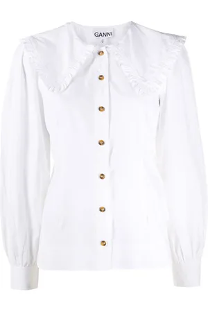 Ganni Oversized-collar buttoned blouse