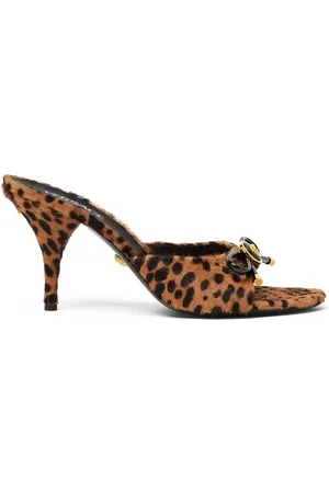 VERSACE 85mm Opera Bow leopard-print mules
