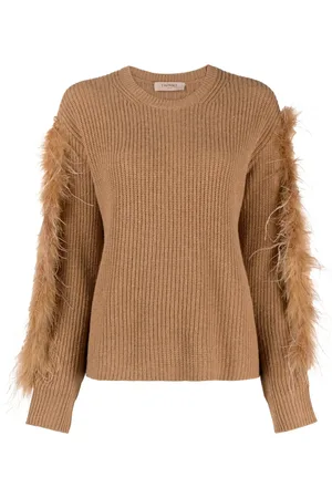 Twin-Set Feather-trim ribbed-knit jumper