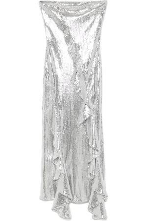 ROTATE Ruffled-trim sequinned maxi dress