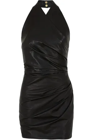 Balmain Draped leather mini dress