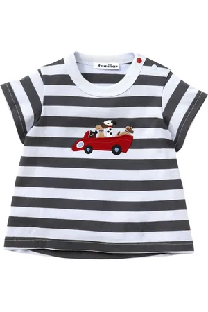 Familiar Appliqu??-detail striped T-shirt