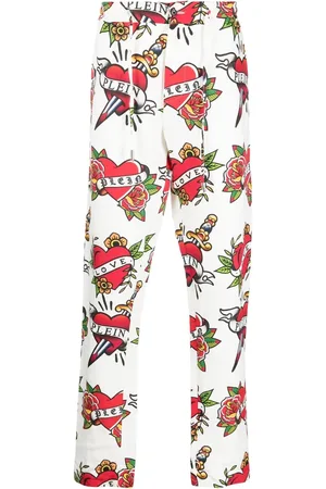Philipp Plein Heart-print linen trousers
