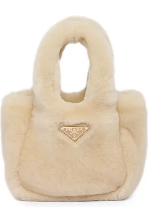 Prada Mini triangle-logo shearling tote bag