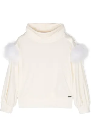 MONNALISA Feather-detail velvet sweatshirt