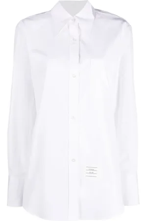 Thom Browne Pointed-collar logo-patch shirt