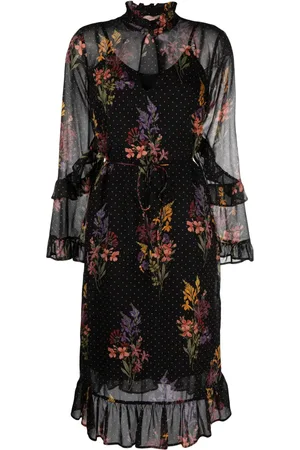 Twin-Set Double-layer floral-print midi dress