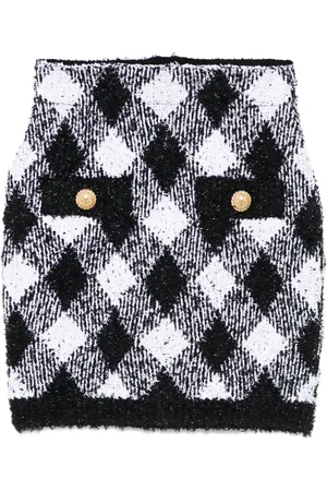 Balmain Gingham tweed mini skirt