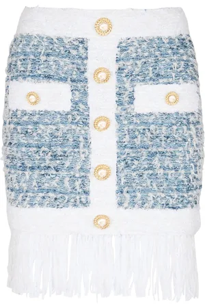 Balmain Fringed tweed miniskirt