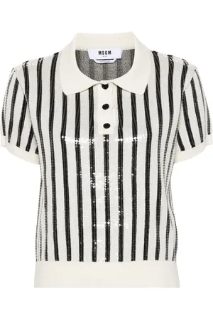 Msgm Sequin-embellished striped polo jumper