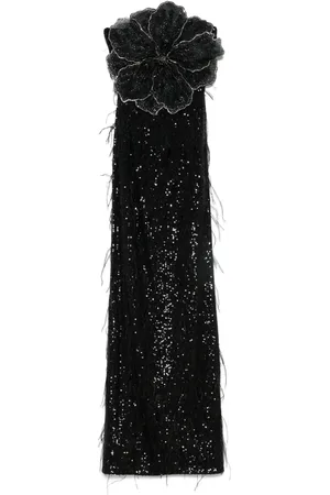 NISSA Floral-appliqu?? sequined maxi dress