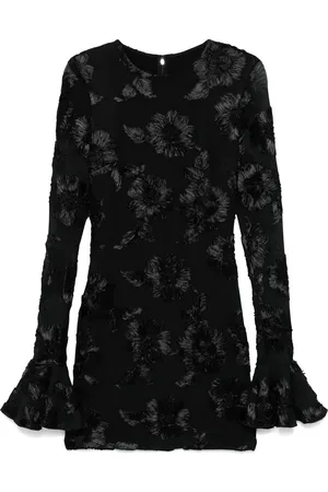 ROTATE Floral-embroidered mesh mini dress