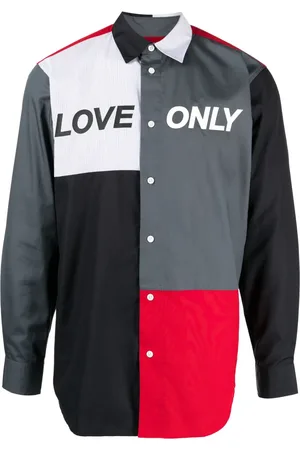 Ports V Slogan-print patchwork cotton shirt
