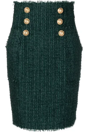 Balmain Button-detail tweed pencil skirt