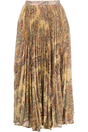 Etro Paisley-print pleated silk midi skirt