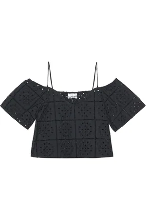 Ganni Broderie anglaise cropped top