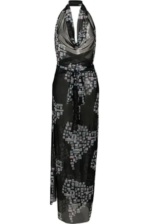 AMIR SLAMA Text-print sheer wrap dress