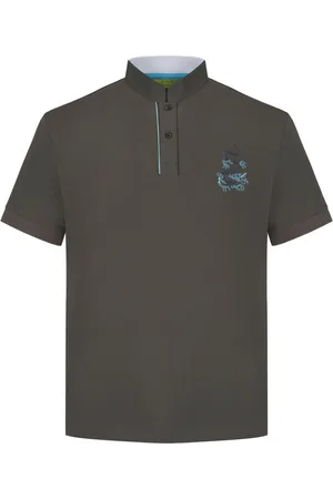 SHANGHAI TANG Dragon-embroidered stand-up collar polo shirt