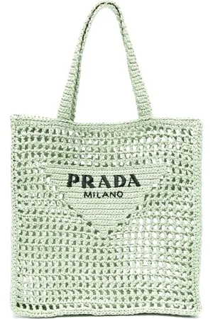 Prada Triangle-logo raffia tote bag