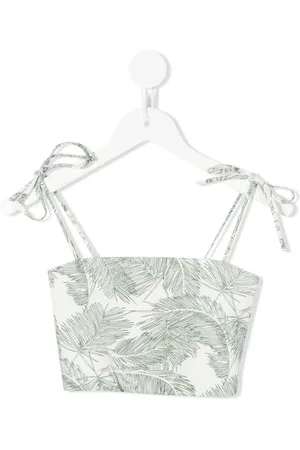 Little Bambah Palm-print linen cropped top