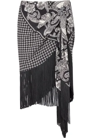 Balmain Fringed paisley-print silk miniskirt