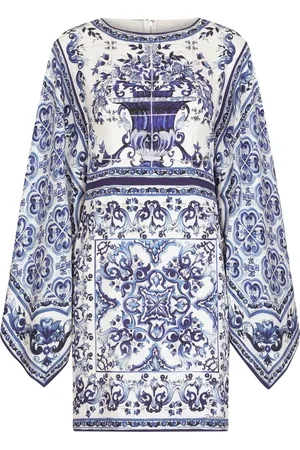 Dolce & Gabbana Majolica-print batwing-sleeve minidress