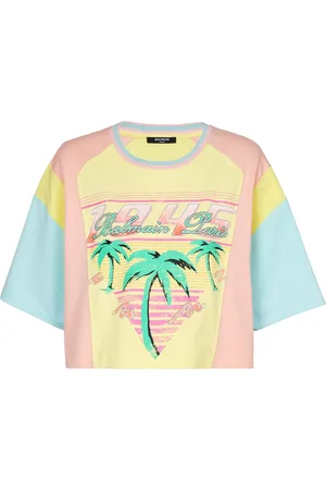 Balmain Palm Tree-print cropped T-shirt