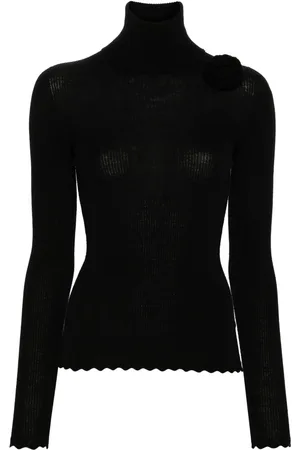 BLUMARINE Floral-brooch roll-neck jumper