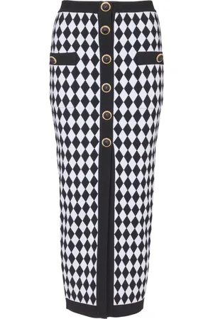 Balmain Diamond-intarsia knitted midi skirt