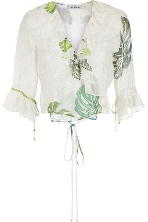 AMIR SLAMA Palm leaf print ruffle blouse