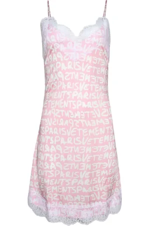 Vetements Logo-print lace-trim minidress