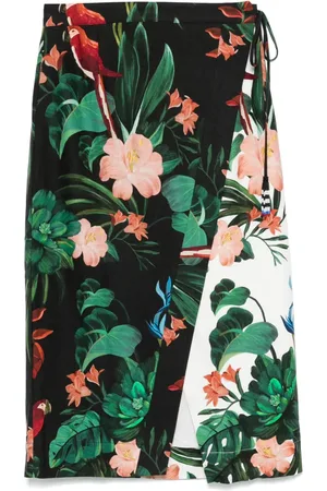 Farm Rio Midnight Macaw Fiesta midi skirt