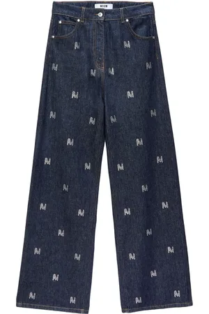 Msgm Rhinestone-logo wide-leg jeans