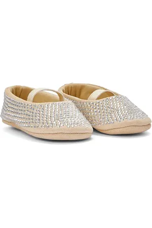 Babywalker Crystal-embellished suede ballerina shoes