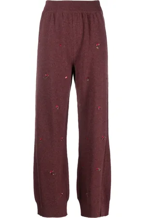Barrie Floral-embroidery cashmere trousers